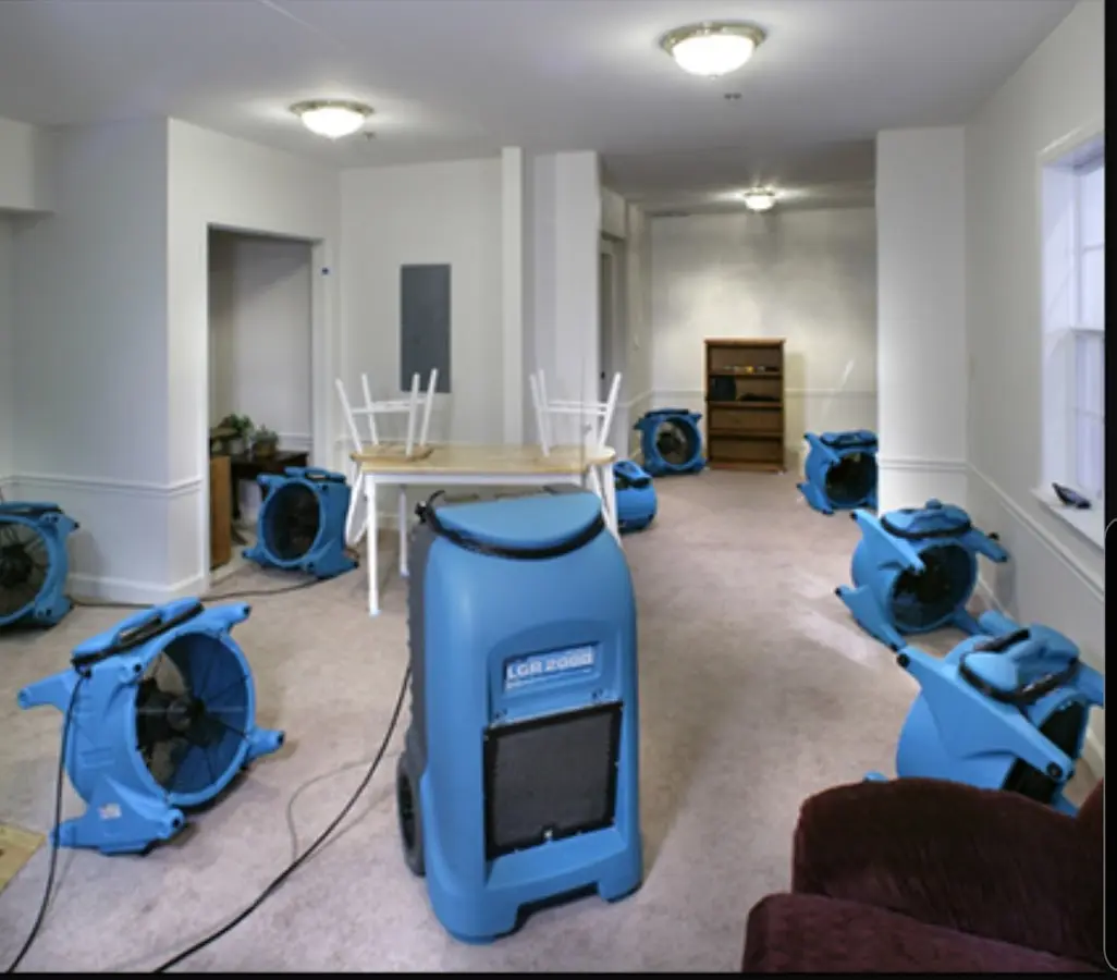 Air movers and dehumidifier setup for Water Extraction & Removal in Normal